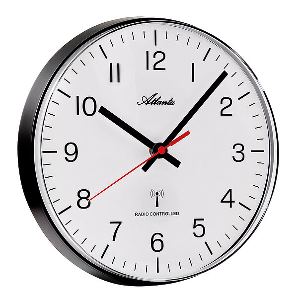 Funk-Wanduhr in schwarz mit arabischen Ziffern von Paragon Uhren