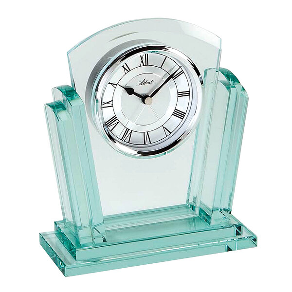 Stiluhr Quartz, massives Glasgehäuse, Chromlünette, römische Ziffern von Paragon Uhren