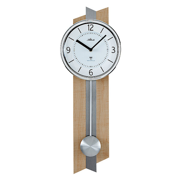 Funkwanduhr mit Pendel, Holz-Metall-Glas von Paragon Uhren