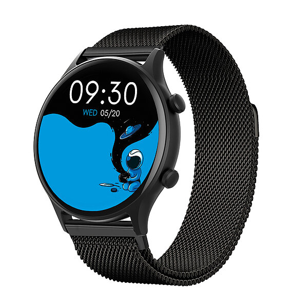 Aktivitätstracker in schwarz, mit schwarzem Meshband und Magnetschließe in schwarz - von Paragon Uhren