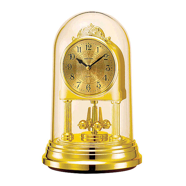 Stiluhr/Tischuhr mit Drehpendel, Quartzwerk, Drehpendel, Gehäuse Kunststoff, goldfarben