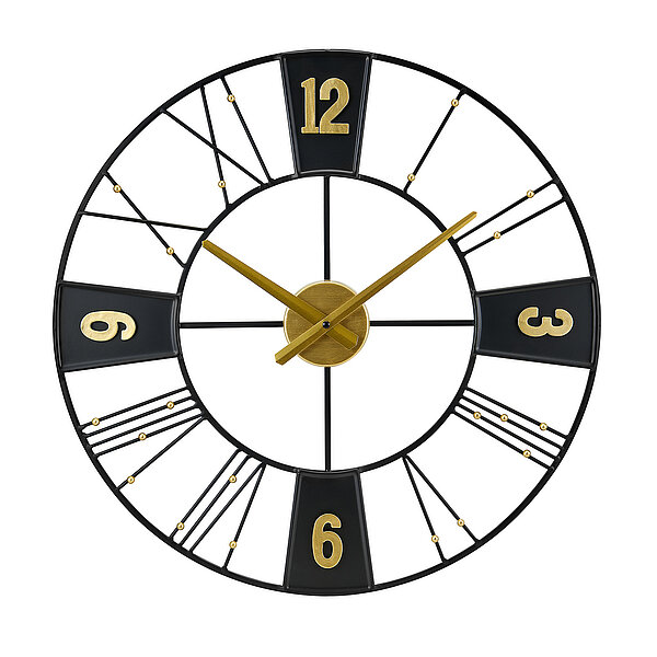 Industrial-Style, Quartz-Wanduhr mit arabischen Ziffern auf schwarzem Untergrund - von Paragon Uhren