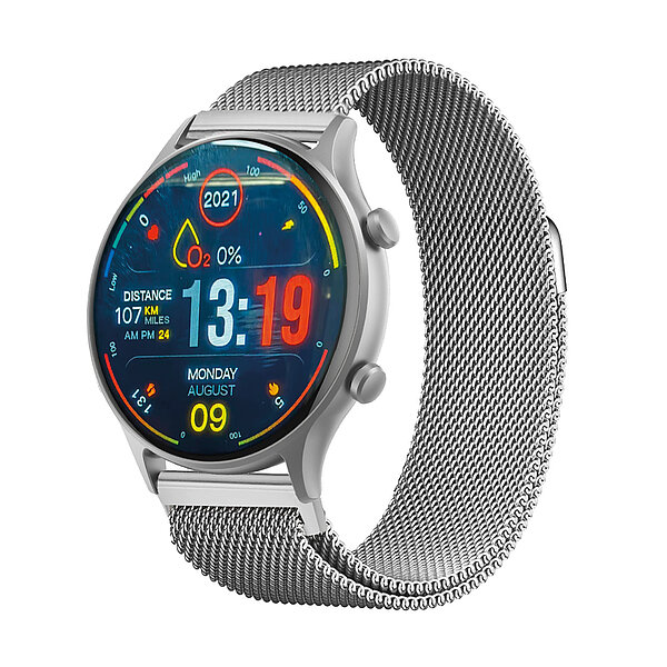 Aktivitätstracker silberfarben, mit Meshband und Magnetschließe in silber - von Paragon Uhren