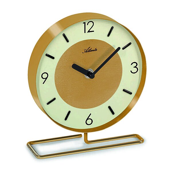 Tischuhr Quartz, Metallgehäuse, modernes puristisches Design und Index-Zifferblatt in Gold von Paragon Uhren