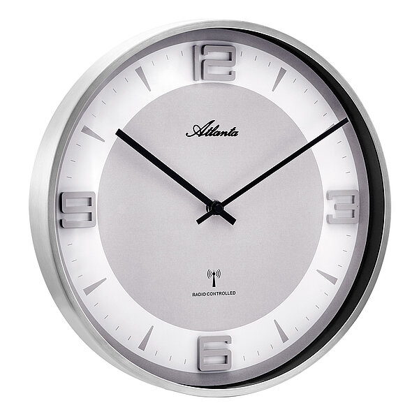 Funk-Wanduhr in silber mit Metallgehäuse von Paragon Uhren