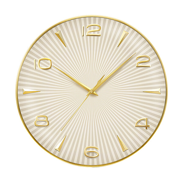Elegante Funk-Wanduhr in gold mit gewölbtem Mineralglas von Paragon Uhren