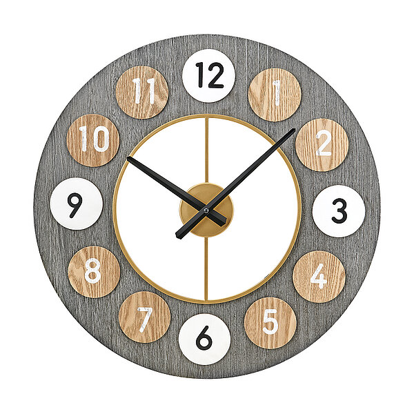 Modern-Style, Quartz-Wanduhr in arabischen Ziffern in farblich abgesetzten runden Kreisen - von Paragon Uhren