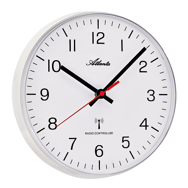 Funk-Wanduhr in weiß mit arabischen Ziffern von Paragon Uhren