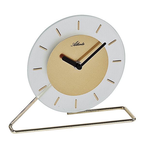 Tischuhr Quartz, Glas-/Metallgehäuse,modernes puristisches Design und Index-Zifferblatt in Gold von Paragon Uhren