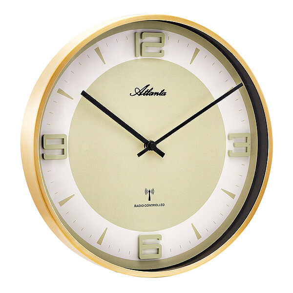 Funk-Wanduhr in gold mit Metallgehäuse von Paragon Uhren