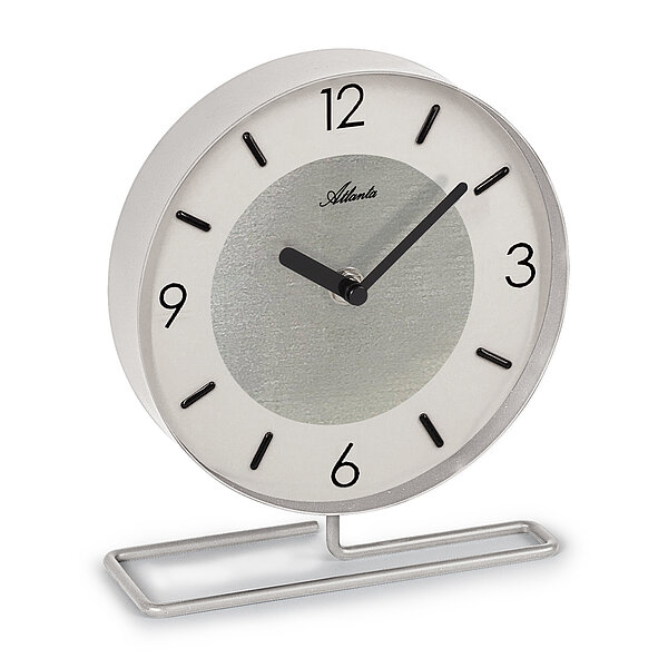 Tischuhr Quartz, Metallgehäuse, modernes puristisches Design und Index-Zifferblatt mit 4 Zahlen in Weiß / Chrom von Paragon Uhren
