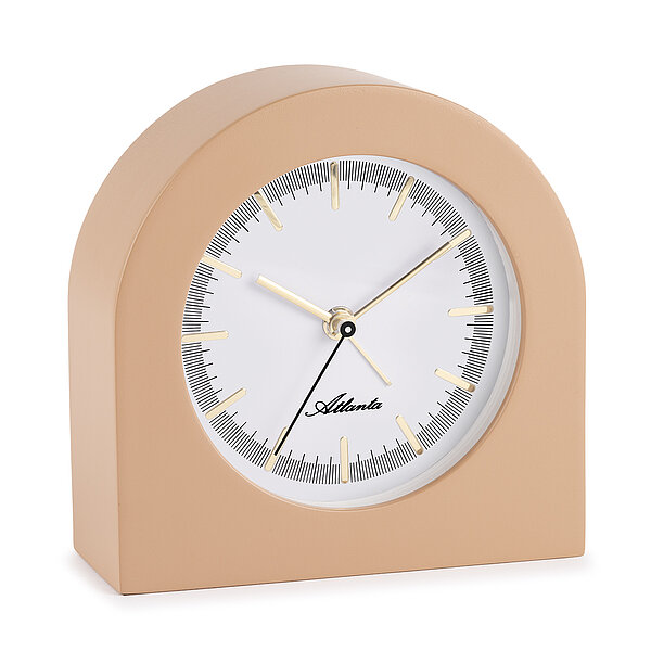 Klassisch elegante Quartz-Tischuhr, schleichende Sekunde, filigranes Index-Zifferblatt, Holzgehäuse in Braun von Paragon Uhren