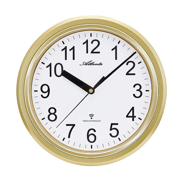 Funk-Wanduhr in gold mit großen arabischen Ziffern von Paragon Uhren