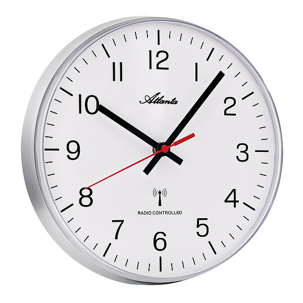 Funk-Wanduhr in silber mit arabischen Ziffern von Paragon Uhren