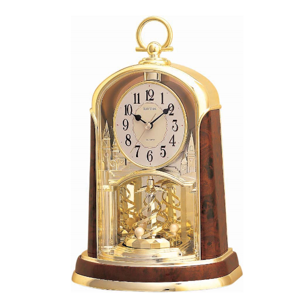 Stiluhr/Tischuhr mit Quartzwerk und Gehäuse in Braun mit Drehpendel von Paragon Uhren