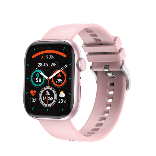 Fitness-/Aktivitätstracker, Lieferumfang: 1 Smartwatch rosegold, Silikonband rose + 1 Ladeclip USB + Bedienungsanleitung; Zeit- und Datumsanzeige, Schrittmesser, Kalorienverbrauch, Herzfrequenz, Blutsauerstoff, Blutdruck, 3 Alarme, Countdown-Timer, Schlafmessung, Telefonfunktion, Anruf- und Nachrichtenalarm, Fotoauslöser (Fernbedienung für das Smartphone), Musicplayer (Fernbedienung für das Smartphone), über 100 konventionelle Sportarten (Laufen, Radfahren, Fitness, Yoga, uvm.), Stoppuhr, Erinnerungsfunktionen (Sitzen, Trinken), Wetterbericht, Taschenlampe, Stresslevelindikator, Anzeige der Zeitzonen über App, Steuerung über kostenlose Smartphone App DaFit, Langzeitanalysen mit Diagrammdarstellungen, Tiefenanalyse aller Daten möglich